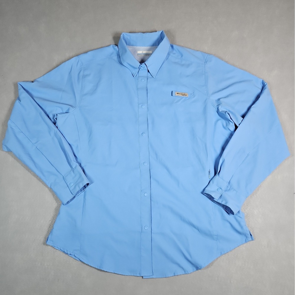 Columbia PFG Womens Blue Omni-Shade Vented Fishing Shirt Size Large